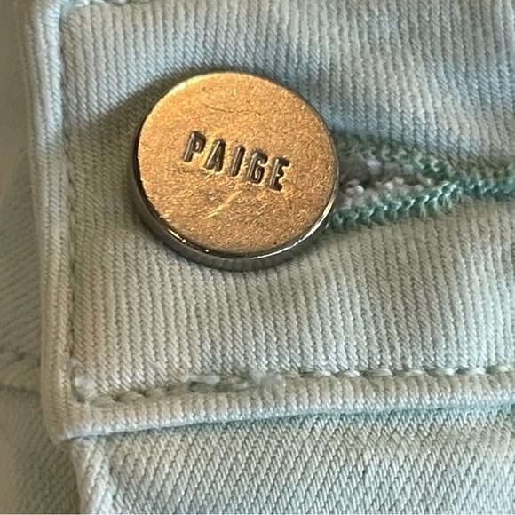 Paige Verdugo Crop Skinny Straight Leg Mid-rise Mint Green or Blue Jeans; 27 - Picture 7 of 9